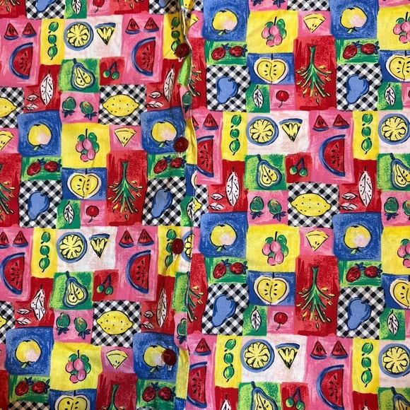 90s Napa Valley Fruit Print Button Up Top Shoulder Pad Retro Melon Pear Shirt PM - Picture 5 of 6